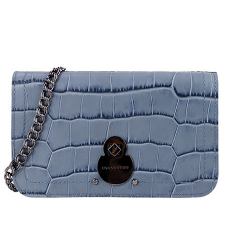 LONGCHAMP CAVALCADE系列鱷魚紋牛金屬轉扣鍊帶斜背包(雲藍)