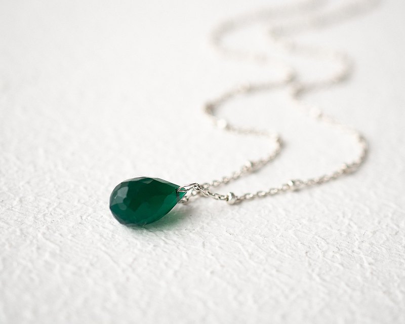 Chrysopraz 淚珠項鍊，925銀，天蠍座，處女座水晶禮物