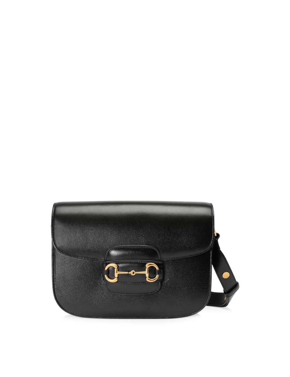 Exterior - Textured leather - Adjustable shoulder strap - Slot through flap closure - Horsebit detai