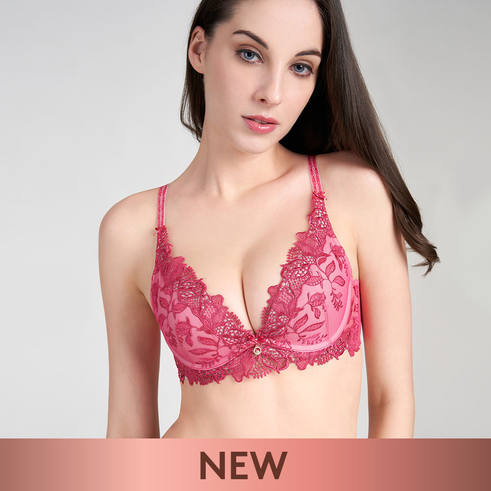 【新品優惠中】黛安芬-Premium瑰香之戀系列 水感動低V集中 B-D罩杯內衣 魅艷紅 ｜16-8605 J5