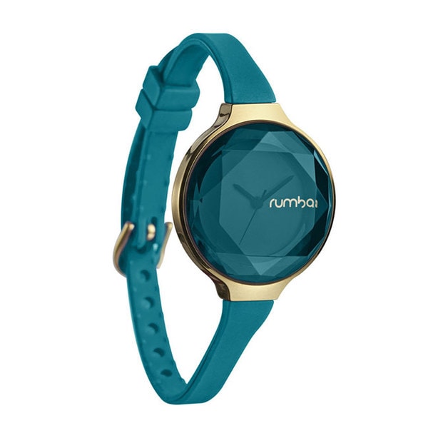 RumbaTime美國紐約 寶石水晶系列玫瑰金錶框 藍綠錶帶手錶/30mm/22735