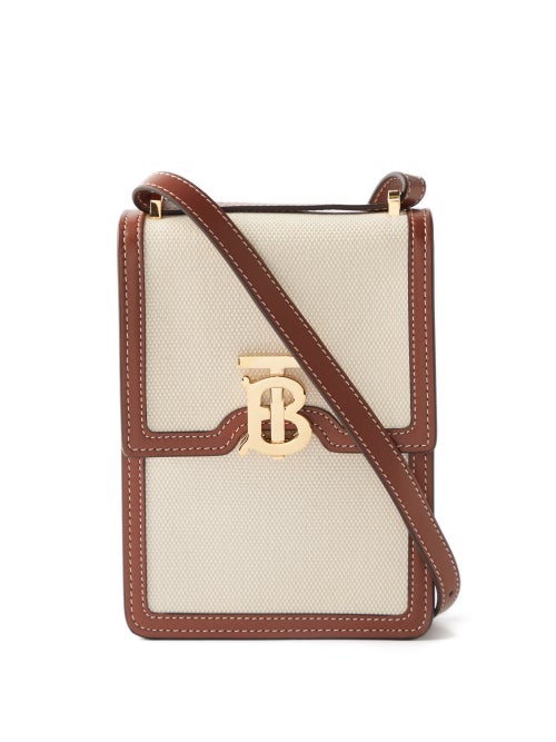 Burberry - Robin Tb-plaque Canvas And Leather Phone Pouch - Womens - Tan White