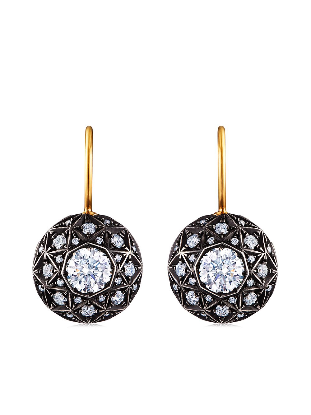 FRED LEIGHTON - 18kt yellow gold and silver diamond facet motif drop earrings - women - Silver/Diamond/18kt Yellow Gold - One Size