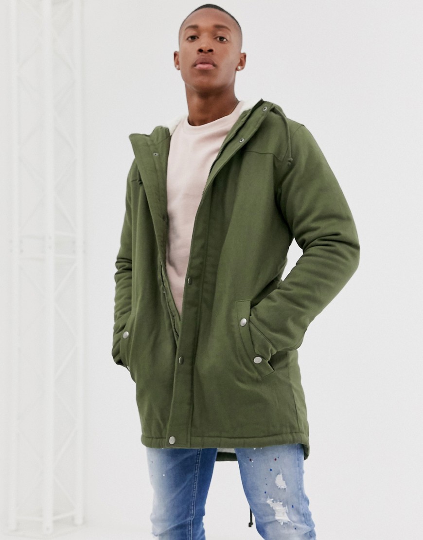 Coat by Only & Sons Add it to your everyday line-up Borg lining Drawstring hood Zip placket Press-st