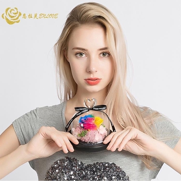 永生花 永生花禮盒玫瑰花玻璃罩送女友畢業生日禮物 永生花玫瑰干花禮物