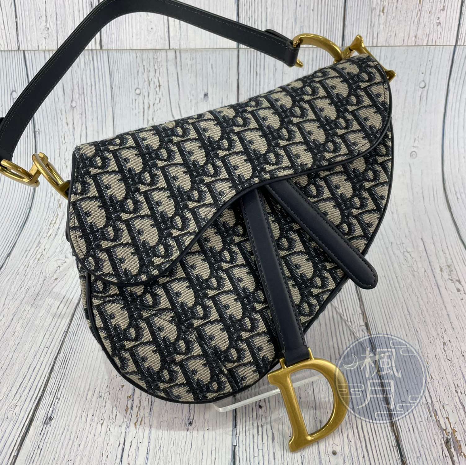 BRAND楓月 Christian Dior 迪奧 M0446 經典 藍原花 金扣 刺繡 復古美型 馬鞍包 肩背包