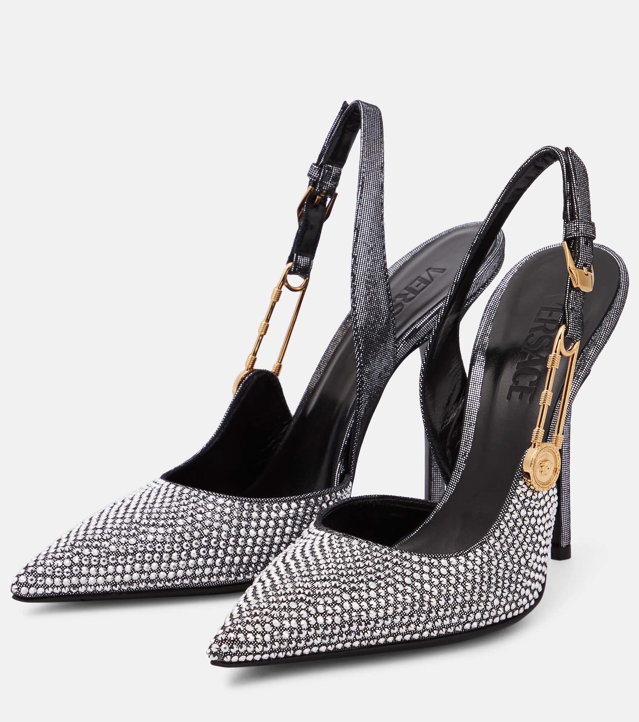 VERSACE Safety Pin embellished leather pumps