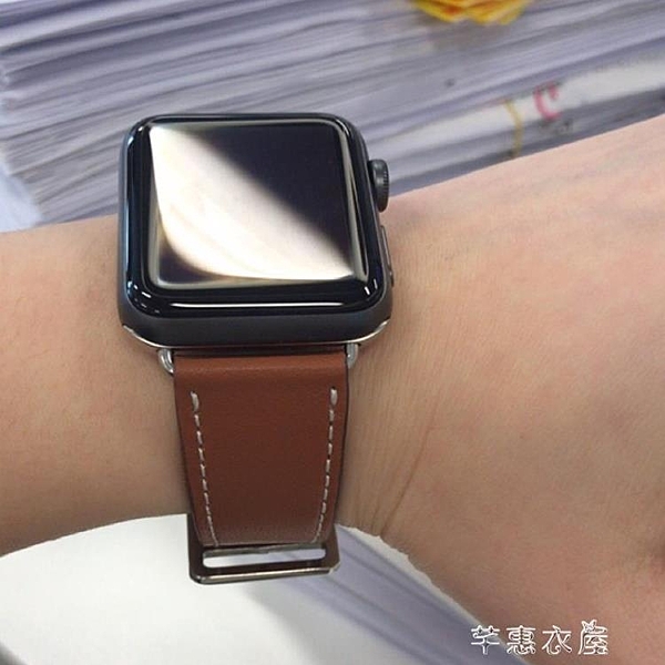 適用apple watch表帶愛馬仕蘋果手表帶S4軟真皮潮iwatch2/3代女男38/42mm1代