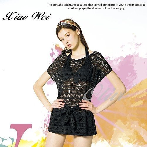 ☆小薇的店☆梅林品牌【黑色素雅腰間綁帶】時尚流行泳裝/比基尼長版罩衫特價790元NO.M8495(F)