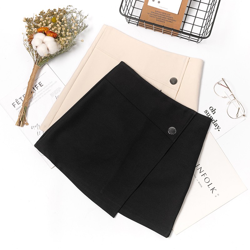 【現貨】實拍韓版簡約氣質半身裙韓妞必備防走光內襯迷你短a字裙西裝短褲高腰不規則包臀裙女ins超火短裙子