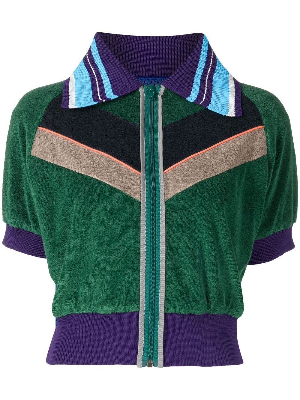 Kolor - cropped shortsleeved polo shirt - women - Cotton/Nylon - 2 - Green