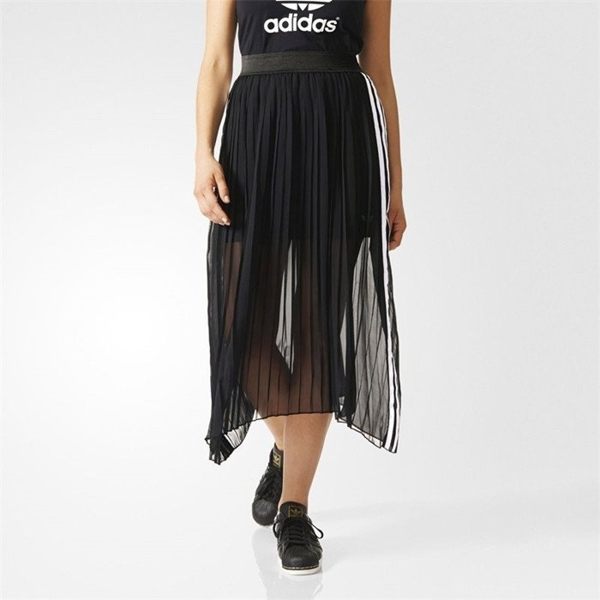 ISNEAKERS ADIDAS ORIGINALS TENNIS L SKIRT 黑 網紗 三葉草 長裙 女款 AJ8521