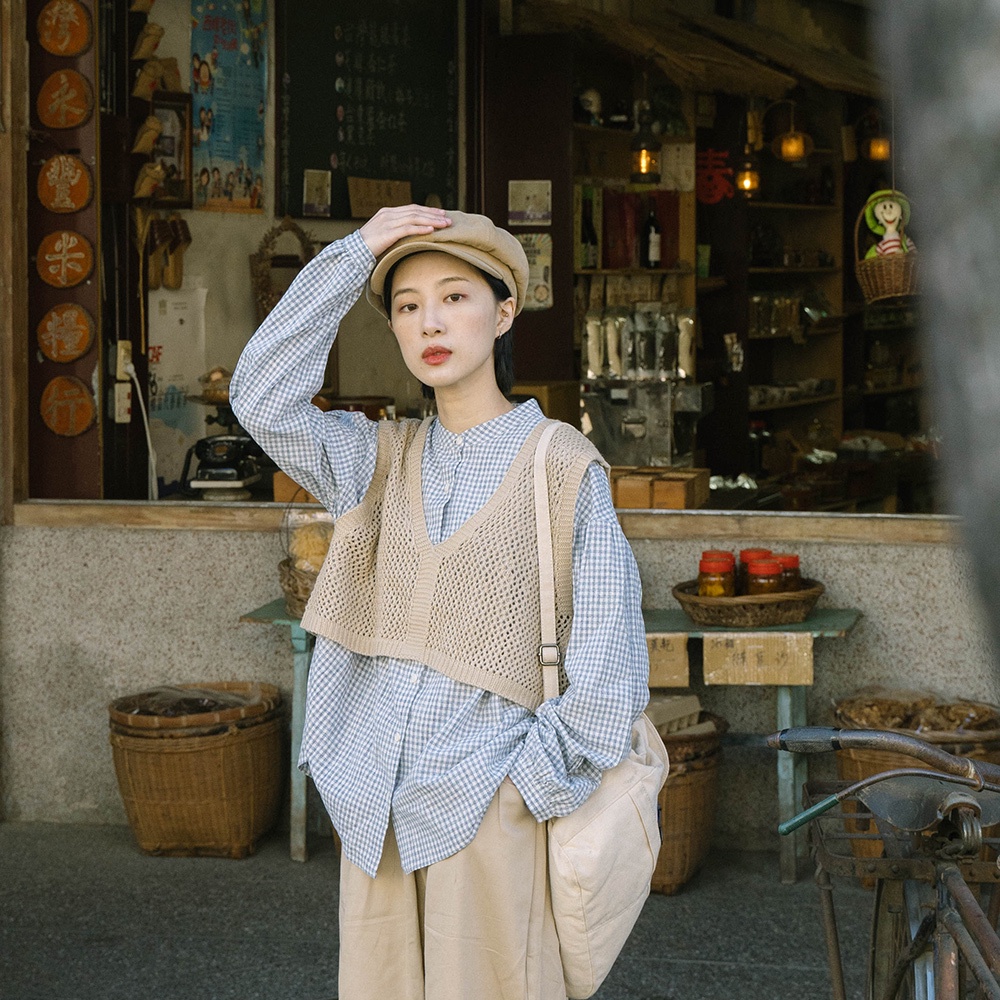 QUEENSHOP_ S 針織小格鏤空造型綁帶兩穿背心 三色售 現+預【01012813】