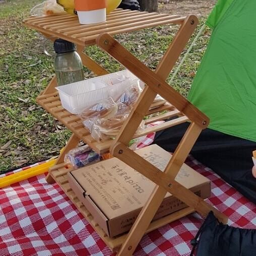 巨安網購【108012410】露營居家置物木製摺疊三層架