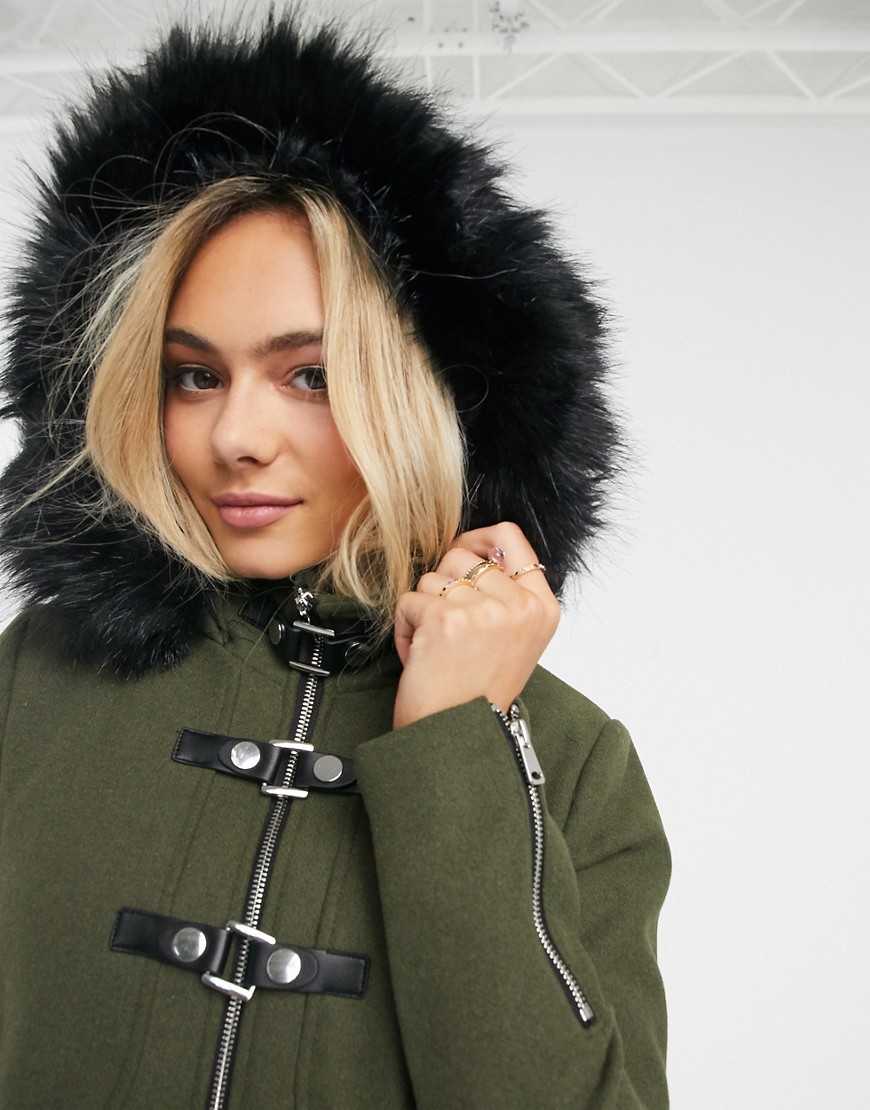 Coat by Pimkie Best paired with chilly days Fixed hood with faux-fur trim Funnel collar Zip fastenin