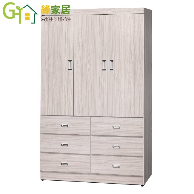【綠家居】賈斯 時尚3.9尺木紋六抽衣櫃/收納櫃(二色可選)