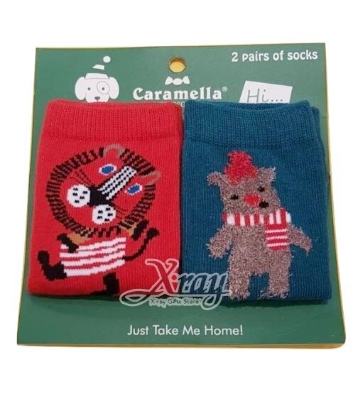 X射線【C162042】獅子&熊2入組中長襪，短襪/船型襪/卡通襪子/運動襪/長襪