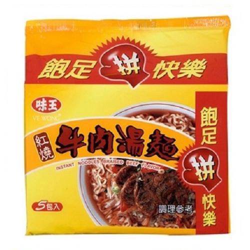 ◆ 最受歡迎道地的牛肉麵，微辣的濃郁牛肉湯頭，搭配提味青蔥，絕不添加防腐劑！ 商品名稱 : 味王紅燒牛肉湯麵83g*5 品牌 : 味王 商品種類 : 泡麵 保存方法 : 請置放於陰涼處，避免陽光直射。