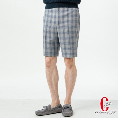 Christian 簡約悠活休閒短褲_灰藍格(CS801-1)