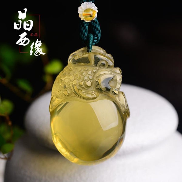 TTikk HANya~天然黃水晶貔貅吊墜男女金蟾三足蟾蜍項鍊飾品掛件招財主財運守財