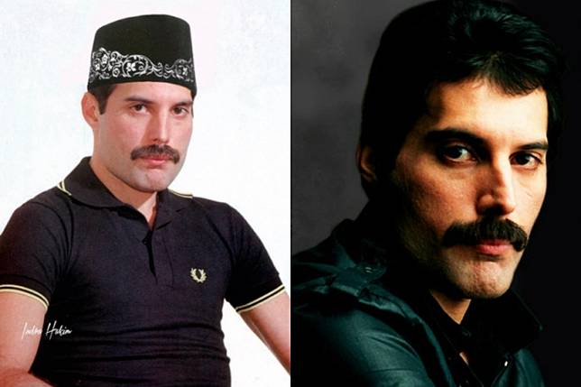 Freddie Mercury memakai peci. Cakep!