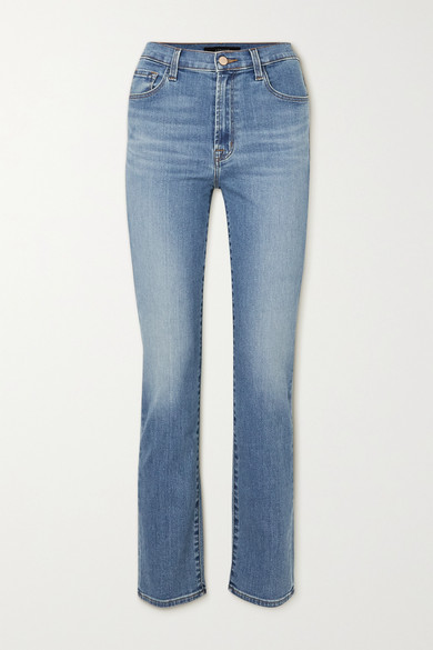 中等蓝色牛仔布 - 正面配有单颗纽扣和隐形拉链 - 98% 棉，2% 聚氨酯 - 机洗 - 品牌特定颜色：Uncharted - J Brand 这款 