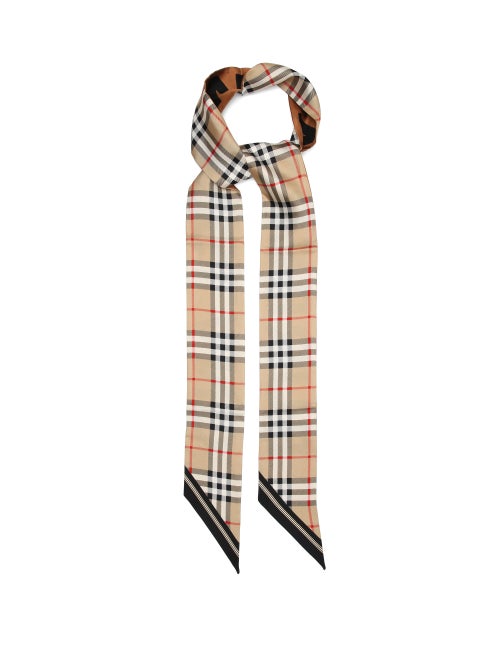 Burberry - Tapered-tip Check Silk-twill Scarf - Womens - Beige Multi