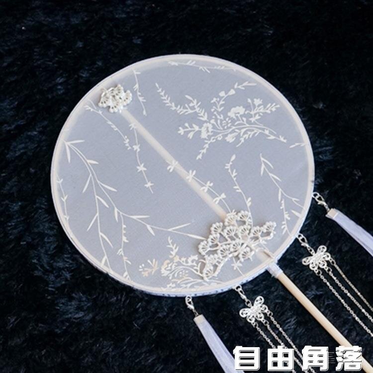 【限時下殺！85折！】扇子 長柄團扇扇燙金流蘇掛飾古風漢服長流蘇宮廷團扇