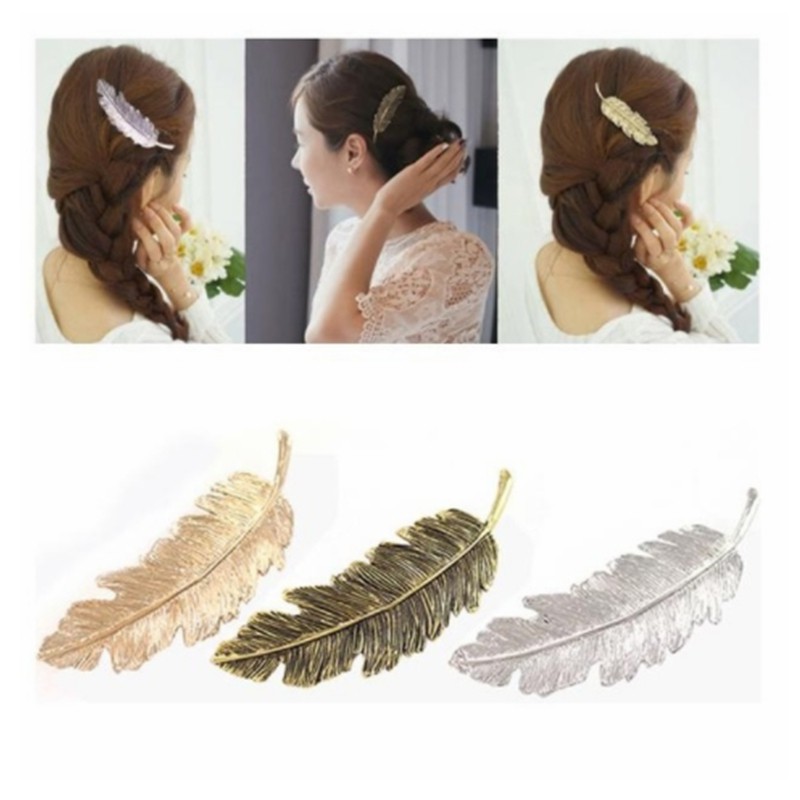 韓版復古羽毛髮夾 誇張樹葉彈簧發卡 邊夾 馬尾夾飾品F146