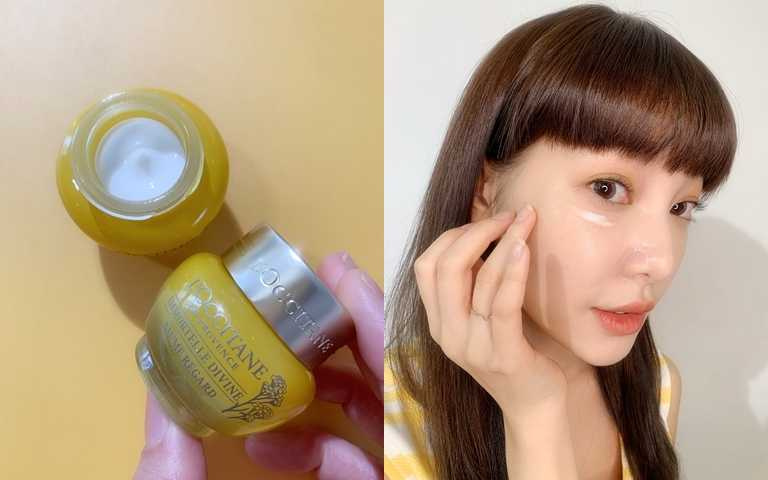 歐舒丹蠟菊賦活濃萃眼霜15ml／3,150元 作為眼膜使用時，可以在眼周厚敷5分鐘後，再將多餘的眼霜按摩至吸收就OK。(圖／吳雅鈴攝影)