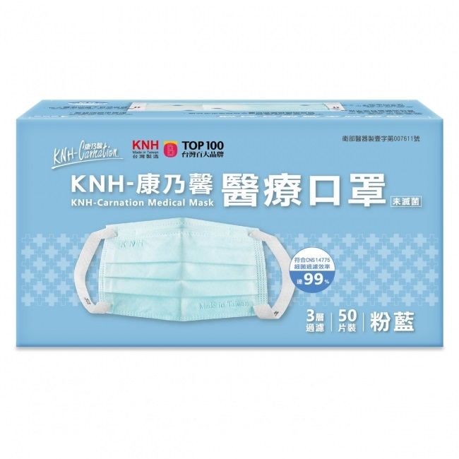 康乃馨醫療Z摺口罩-粉藍(50片X6盒/箱)