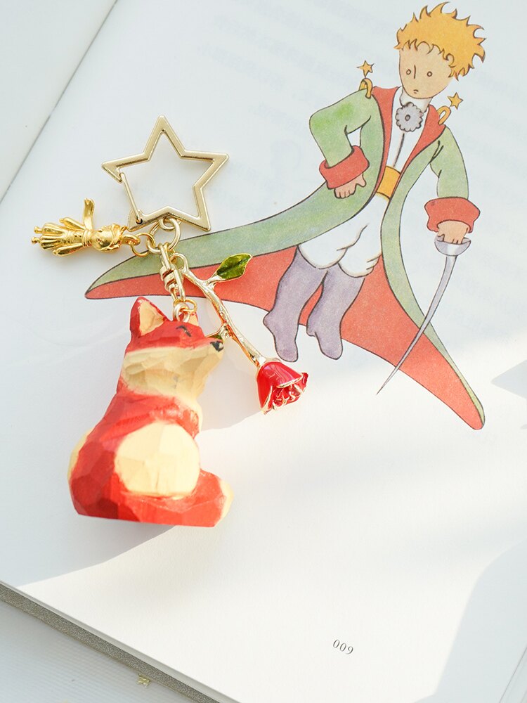 小王子玫瑰鑰匙扣木質木雕小狐貍情侶可愛少女心包包掛件飾品禮物