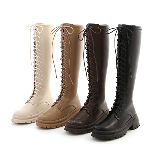 秋冬穿搭 美拉德風 D+AF  圓頭厚底綁帶馬汀長靴