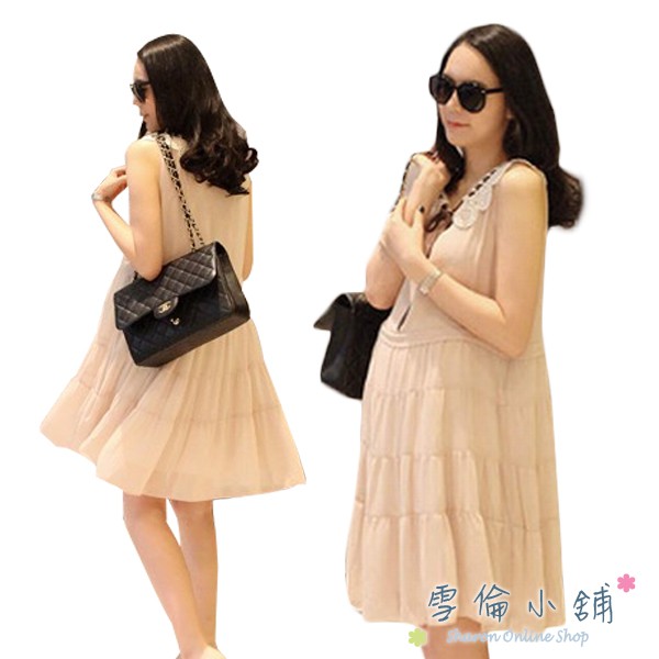 夏季孕婦裝韓版-緞帶浪漫蕾絲連衣裙 孕婦裙 雪倫小舖【MA0902】