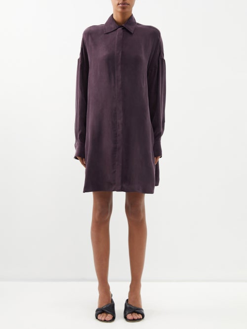 Raey - Oversized Cupro Shirt Dress - Womens - Burgundy