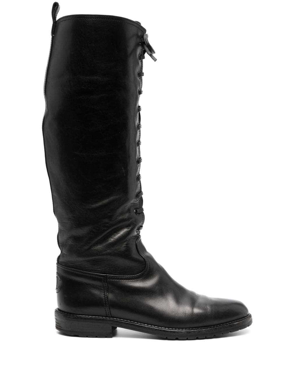 CHANEL Pre-Owned - 2000s lace-up knee-high boots - women - Calf Leather/Rubber/Calf Leather - 37 - Black