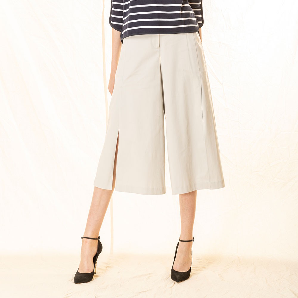 俐落感前開岔寬褲 卡其棕