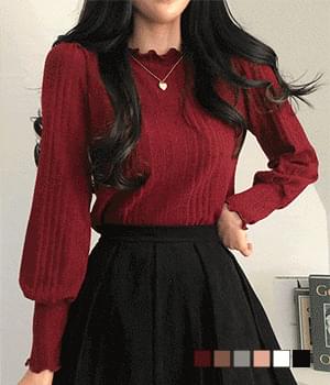 韓國空運 - 捲捲邊坑條長袖上衣