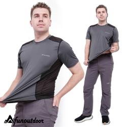 【戶外趣】男款冰涼透氣導管超輕彈雙色拼接機能速乾圓領短袖上衣(D1605 灰黑)