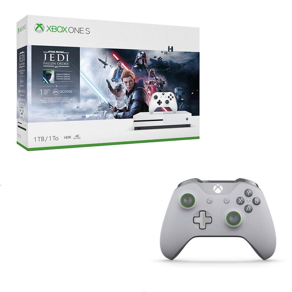 • Xbox One S 1TB主機 + 無線控制器(灰綠色)• Xbox One 無線控制器（冰雪白）• Star Wars Jedi: Fallen Order™ 豪華版• 1 個月 EA Acc