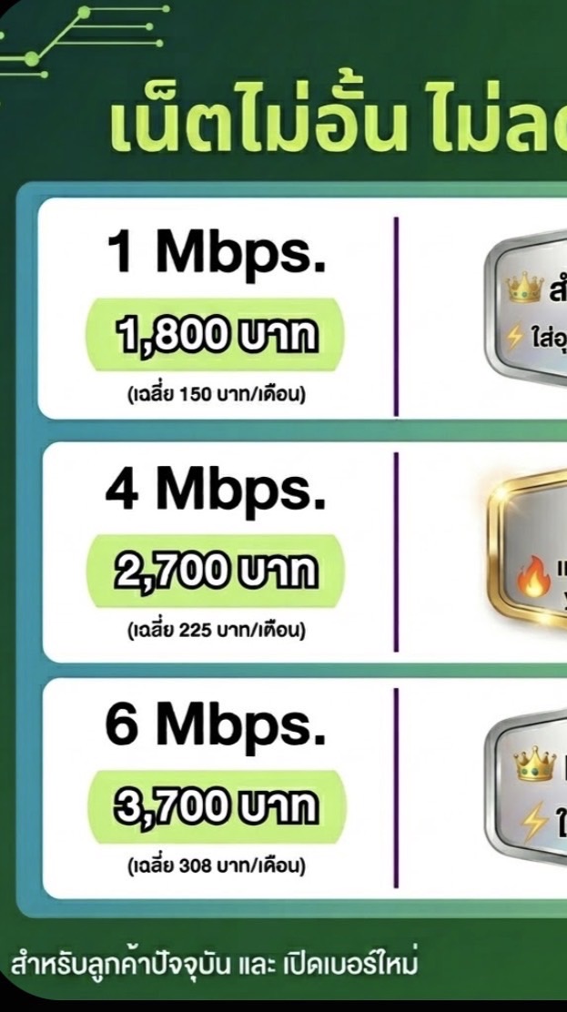 สมัครแพ็กเกจรายปี 4 Mbps , 6 Mbps