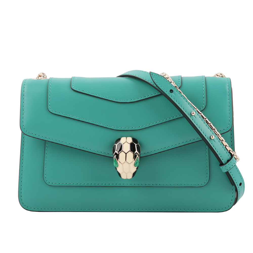 BVLGARI Serpenti 琺瑯蛇頭肩背包22CM(北極冰玉)