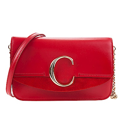 CHLOE 新款CHLOE C Bag 金釦小牛皮手拿/鍊帶包 (紅色)