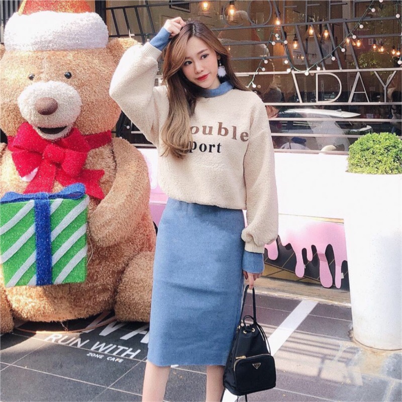 DoMiss(預購)保暖羊羔毛兩件式套裝 韓國可愛 韓國服裝 東大門 兩件套 套裝 羊羔毛 衛衣 連身洋裝 套裝