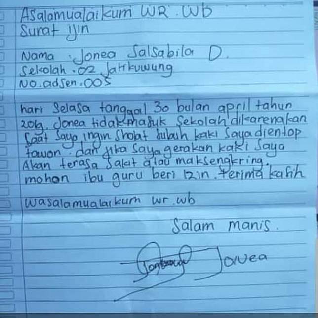 Tulis Surat Izin Alasan Bocah Ini Tak Masuk Sekolah Bikin Ngakak