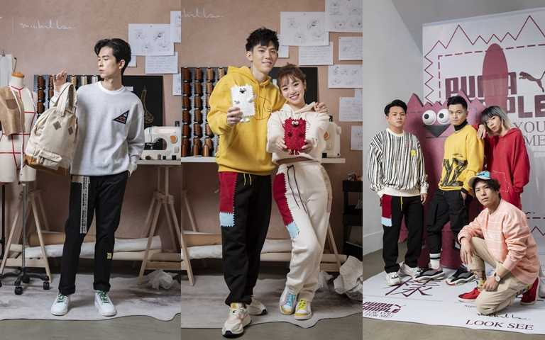  知名演員石知田、Kimberley陳芳語&林利豪、浪漫樂團甜約翰共同演繹聯名系列服飾穿搭。（圖／PUMA） 