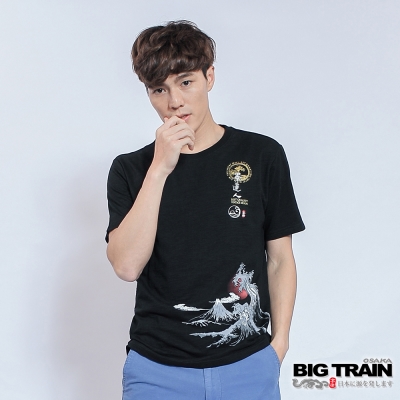 BIG TRAIN 富士海浪圓領TEE-男-黑色