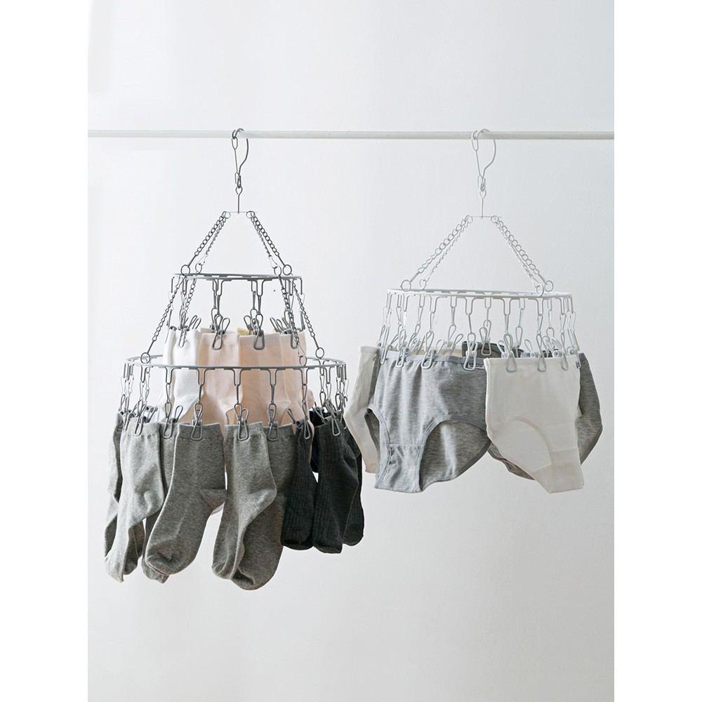 居家家 鐵藝防風晾衣架帶夾子晾曬架 家用掛內衣襪子衣架子曬衣架 多夹防风内衣架 晾晒架 晒衣架 衣架