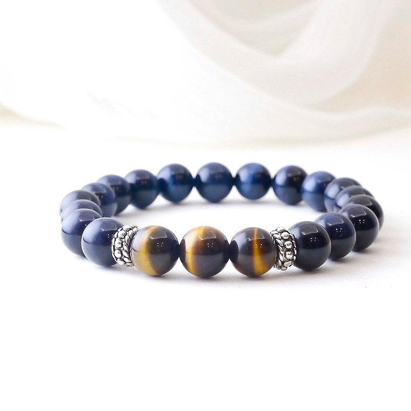 黃虎眼石 藍虎眼石 8MM 純銀天然石手鍊 I 正財 偏財 勇氣 辟邪 I
