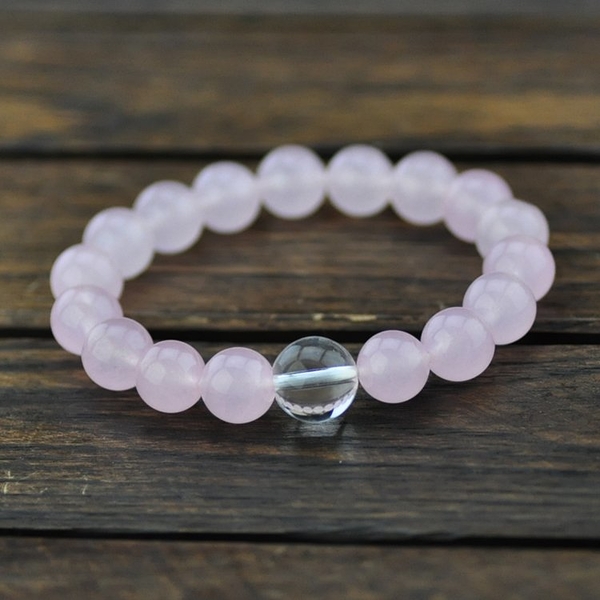 手鍊 原創粉玉髓白水晶手鍊 招桃花運女款禮物